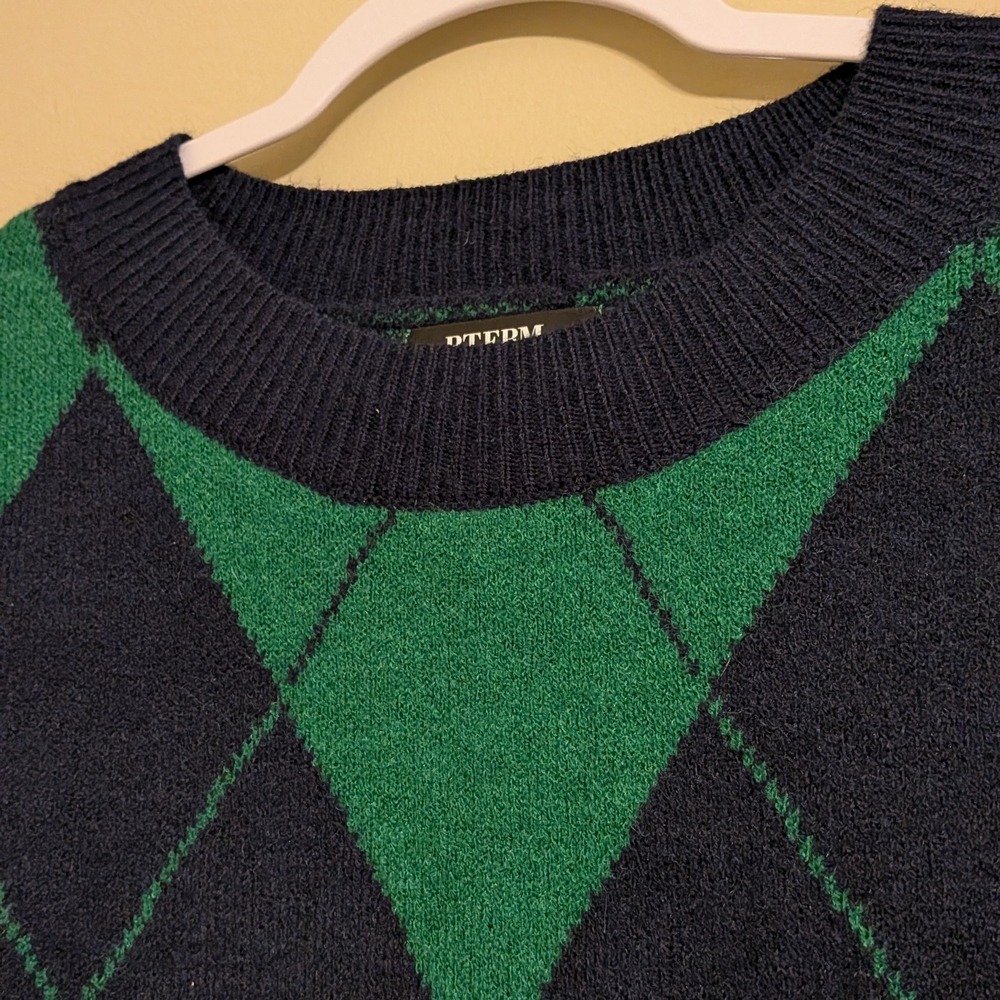 BTFBM Men's Argyle Crewneck Sweater - Green and Navy - Picture 6 of 7